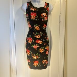 Ambiance Black Floral Racerback Stretch Bodycon Dress Size: L. Condition: Good